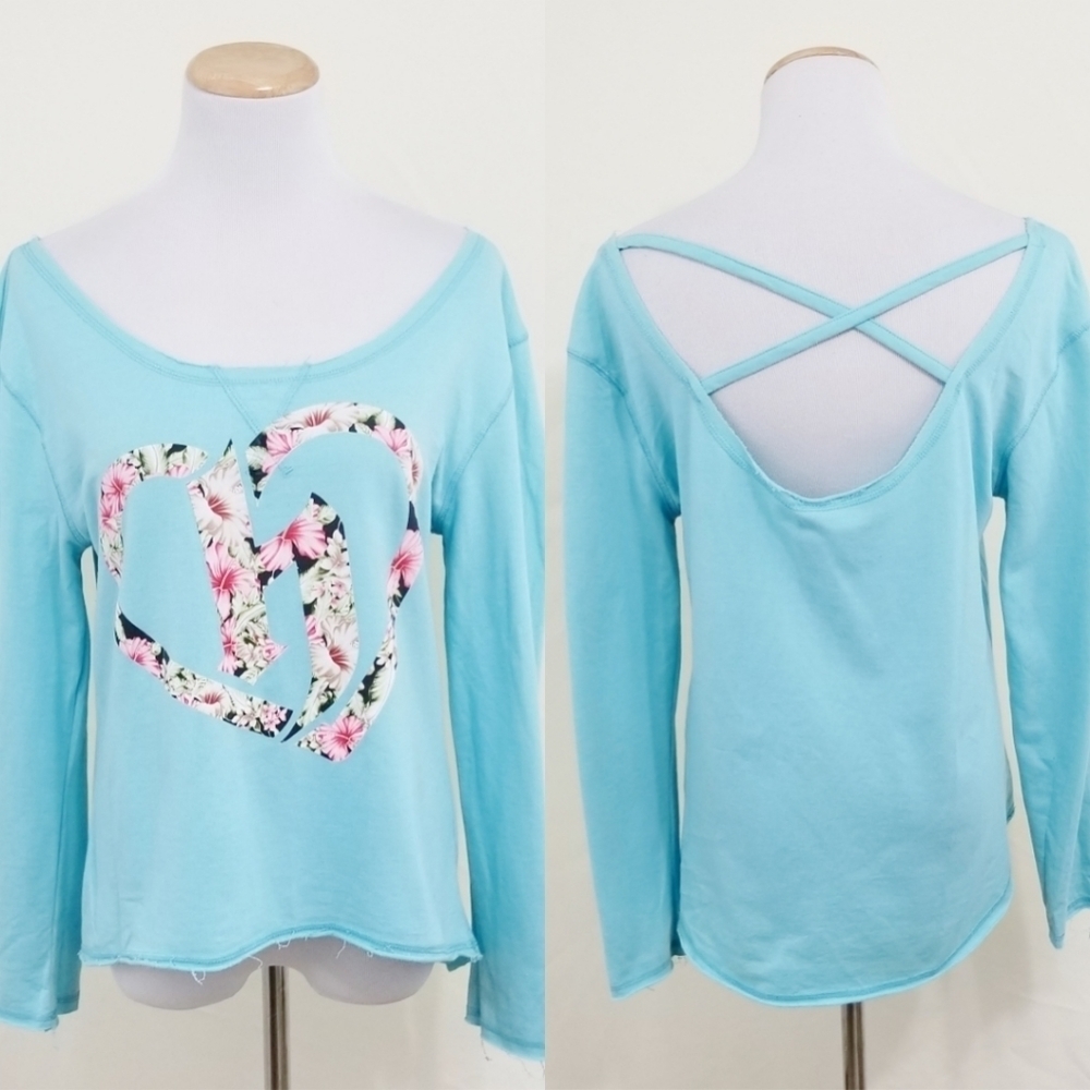 Hostility sweatshirt aqua strappy back floral Large